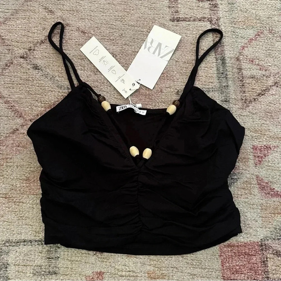 NWT Zara• Black beaded Crop Top Size Large - Picture 7 of 11